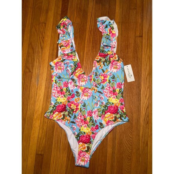 Beach Joy Other - NWT Beach Joy Tropical Flower Ruffle One Piece Swimsuit L